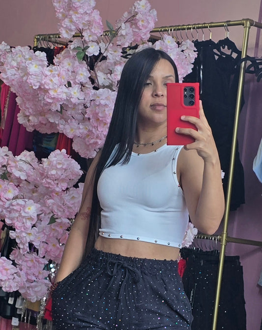 Silver Button Top